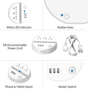 img 1 attached to 🔌 NTONPOWER ночная розетка с USB - 3 розетки 3 USB зарядных устройства, удлинительный кабель 5 футов, управление переключением, держатель для телефона/планшета - белый