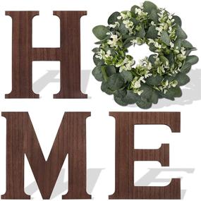 img 4 attached to 🏡 Rustic Farmhouse Wooden Home Sign Wall Decor with Artificial Eucalyptus Wreath - Perfect for Wall Living Room Ambiance