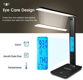 img 2 attached to 🔦 Versatile Desk Lamp with Smart Features - LED Desk Light with Clock, Alarm, Date, Temperature - Adjustable & Foldable Touch Table Lamp - 3 Dimmable Lighting Levels - Ideal for Office, Bedroom, Study (Black, TC25)