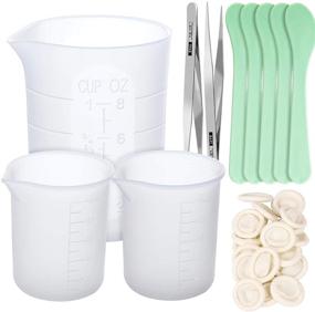 img 4 attached to 🔬 LEOBRO Silicone Measuring Cups for Resin - 1Pcs 250ml Graduated Mixing Cups, 2Pcs 100ml Epoxy Resin Cups with Spoons, Finger Cot, and Tweezers - Perfect for Silicone Molds and Resin Casting