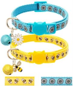 img 4 attached to 🐱 EXPAWLORER Cat Collar Set - 2 Adorable Bee & Ladybird Patterned Adjustable Breakaway Collars with Bell