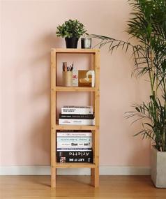 img 2 attached to 📚 HYNAWIN 4-Tier Bamboo Bathroom Shelf Tower - Free Standing Storage Organizer Unit with Multifunctional Bookshelf & Plant Stand - Adjustable Utility Shelf Ideal for Laundry, Pantry, Kitchen, and Narrow Spaces