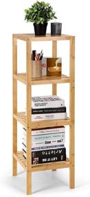 img 4 attached to 📚 HYNAWIN 4-Tier Bamboo Bathroom Shelf Tower - Free Standing Storage Organizer Unit with Multifunctional Bookshelf & Plant Stand - Adjustable Utility Shelf Ideal for Laundry, Pantry, Kitchen, and Narrow Spaces