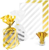 🍬 100 pcs gusseted cellophane bags - 2 colors (size 5"x8"x1.5") with twist ties | best gusset bags for treats, candy, gifts | party, popcorn, food safe material logo