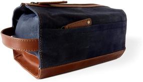 img 2 attached to 🦆 Duckworthy Waterproof Dopp Kit - Handcrafted Waxed Canvas & Full Grain Leather - Large Travel Toiletry Bag - Shaving Kit Organizer with Full View - Navy Blue