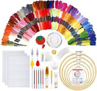 🧵 embroidery starter kit - complete embroidery set with 100 assorted color threads, instructions, 5 bamboo embroidery hoops, circular storage bag, and cross stitch tools - ideal for adult and kid beginners logo