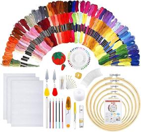 img 4 attached to 🧵 Embroidery Starter Kit - Complete Embroidery Set with 100 Assorted Color Threads, Instructions, 5 Bamboo Embroidery Hoops, Circular Storage Bag, and Cross Stitch Tools - Ideal for Adult and Kid Beginners