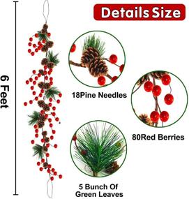 img 3 attached to 🎄 6-Foot Christmas Garland Decor with Pine Cones, Red Berries, and Bristle Pine: Xmas Decoration for Indoor/Outdoor, Home Mantle, Fireplace, Holiday Decor