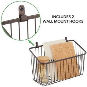 img 2 attached to mDesign Small Portable Metal Farmhouse Wall Decor Angled Storage Organizer Basket Bin with Wall Mount Hooks - Ideal for Entryway, Mudroom, Bedroom, Bathroom, Laundry Room - 2 Pack in Bronze