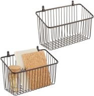 mdesign small portable metal farmhouse wall decor angled storage organizer basket bin with wall mount hooks - ideal for entryway, mudroom, bedroom, bathroom, laundry room - 2 pack in bronze логотип