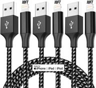 📱 apple mfi certified iphone charger, 3 pack 10ft bkayp lightning to usb cable compatible with iphone 12/11 pro/11/xs max/xr/8/7/6s/6/plus, ipad pro/air/mini, ipod touch - black white logo