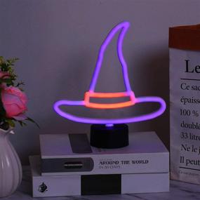 img 3 attached to Witch Hat Shaped LED Neon Sign Light: Perfect Halloween Decoration Lamp for Parties, Living Rooms, and More!