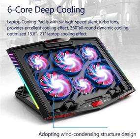 img 2 attached to MeFee RGB Охлаждающая подставка для ноутбука: Мощный 6-вентиляторный охладитель для игровых ноутбуков с диагональю 15,6-21 дюйм, с кнопочным управлением и элегантной металлической панелью.