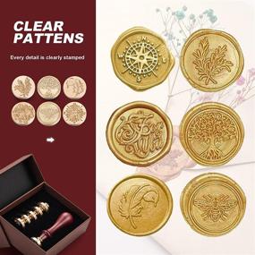 img 3 attached to 💌 Wax Seal Stamp Set - Classic Wax Stamps for Wedding Letters, Invitations, Envelopes, Packages - Includes 1 Wooden Handle and 6 Brass Heads (Tree of Life, Bee, Rosemary, Compass, Feather, For You)