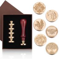 💌 wax seal stamp set - classic wax stamps for wedding letters, invitations, envelopes, packages - includes 1 wooden handle and 6 brass heads (tree of life, bee, rosemary, compass, feather, for you) logo