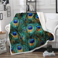 🦚 soft fleece plush sofa couch blanket - peacock feathers eyed sherpa fleece blanket for all seasons - throw size tv bed blanket - 50"x 60 логотип