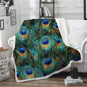 img 4 attached to 🦚 Soft Fleece Plush Sofa Couch Blanket - Peacock Feathers Eyed Sherpa Fleece Blanket for All Seasons - Throw Size TV Bed Blanket - 50"x 60