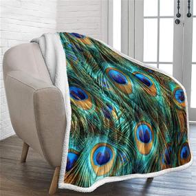 img 3 attached to 🦚 Soft Fleece Plush Sofa Couch Blanket - Peacock Feathers Eyed Sherpa Fleece Blanket for All Seasons - Throw Size TV Bed Blanket - 50"x 60