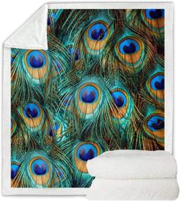 img 1 attached to 🦚 Soft Fleece Plush Sofa Couch Blanket - Peacock Feathers Eyed Sherpa Fleece Blanket for All Seasons - Throw Size TV Bed Blanket - 50"x 60