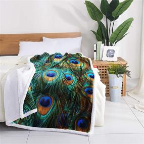 img 2 attached to 🦚 Soft Fleece Plush Sofa Couch Blanket - Peacock Feathers Eyed Sherpa Fleece Blanket for All Seasons - Throw Size TV Bed Blanket - 50"x 60