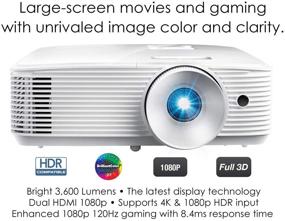 img 3 attached to 🎥 Optoma HD28HDR 1080p Home Theater Projector for Gaming and Movies with 4K Input Support, HDR Compatibility, 120Hz Refresh Rate, Enhanced Gaming Mode, 8.4ms Response Time, and High-Bright 3600 Lumens