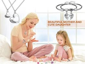 img 1 attached to 👩 Mother Daughter Jewelry Set: 2 Heart Matching Mother Daughter Bracelets + Mom and Me Necklace with Heart Love Dangle Charm Beads