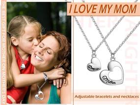 img 2 attached to 👩 Mother Daughter Jewelry Set: 2 Heart Matching Mother Daughter Bracelets + Mom and Me Necklace with Heart Love Dangle Charm Beads