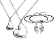 👩 mother daughter jewelry set: 2 heart matching mother daughter bracelets + mom and me necklace with heart love dangle charm beads logo