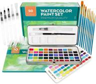 🎨 portable watercolor paint set with 50 vivid colors, including metallic and fluorescent shades, 6 water brush pens, 10 paint brushes, and 10 watercolor paper sheets - richly pigmented art painting kit logo