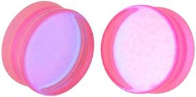 img 1 attached to 🌈 Mystic Metals Double Flare Pink/Aqua Iridescent Glass Plugs (PG-544) - Body Jewelry Pair