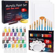 46 piece acrylic paint set - shuttle art 30 colors acrylic paint with 10 paint brushes, 3 painting canvas, 1 paint knife palette sponge - complete gift set for kids and adults - ideal for painting on canvas, wood, and ceramic surfaces logo