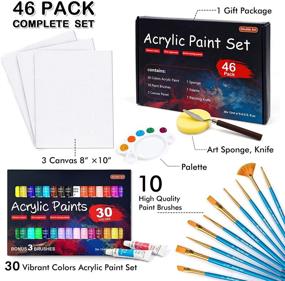 img 3 attached to 46 Piece Acrylic Paint Set - Shuttle Art 30 Colors Acrylic Paint with 10 Paint Brushes, 3 Painting Canvas, 1 Paint Knife Palette Sponge - Complete Gift Set for Kids and Adults - Ideal for Painting on Canvas, Wood, and Ceramic Surfaces