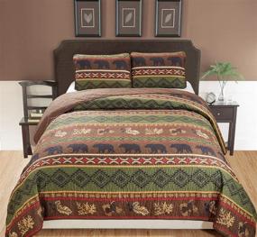 img 2 attached to 🌲 Authentic Rustic Western Southwestern Brown Quilt Set: Grizzly Bears, Pinecones & Native American Designs - 3 Piece Bedspread for King / California King