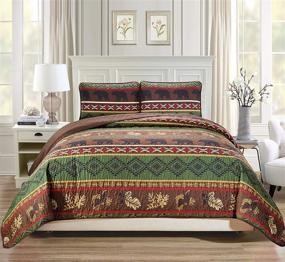 img 1 attached to 🌲 Authentic Rustic Western Southwestern Brown Quilt Set: Grizzly Bears, Pinecones & Native American Designs - 3 Piece Bedspread for King / California King