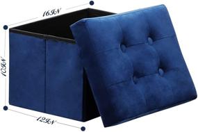 img 2 attached to 🎀 LINMAGCO 16-Inch Small Velvet Ottoman with Storage - Durable Collapsible Rectangle Foot Rest for Room, Under Desk Stool, Folding Furniture with Button Tufted Design - Navy