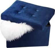 🎀 linmagco 16-inch small velvet ottoman with storage - durable collapsible rectangle foot rest for room, under desk stool, folding furniture with button tufted design - navy logo