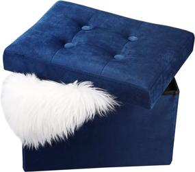 img 4 attached to 🎀 LINMAGCO 16-Inch Small Velvet Ottoman with Storage - Durable Collapsible Rectangle Foot Rest for Room, Under Desk Stool, Folding Furniture with Button Tufted Design - Navy