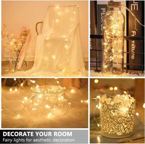 img 2 attached to Аккумуляторная световая гирлянда ASOONYUM Warm White Fairy Lights 20 штук: мультицветные LED-гирлянды для эстетического декора, спальни, комнат в стиле инди - 7 футов 20LED, 3 режима, мини-огоньки для Рождества и Хэллоуина.