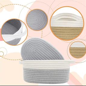 img 3 attached to Small Woven Cotton Rope Basket for Cat and Dog Toys - 2pcs Set, Random Gray or Orange, Oval Design, Lightweight and Cute