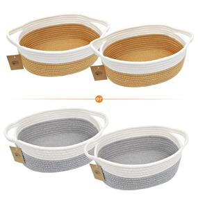 img 4 attached to Small Woven Cotton Rope Basket for Cat and Dog Toys - 2pcs Set, Random Gray or Orange, Oval Design, Lightweight and Cute