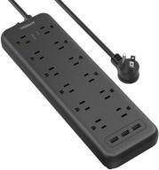 🔌 tessan 12-outlet power strip with usb ports, surge protection, and wall mount - black logo