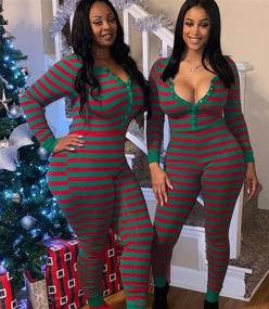 img 2 attached to Christmas Jumpsuit Pajamas Sleepwear Stripes Women's Clothing