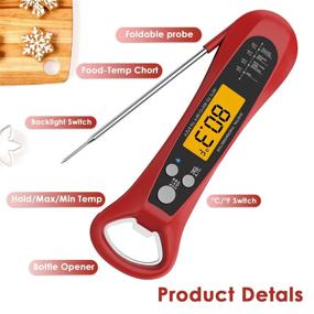 img 3 attached to 🌡️ Fast & Precise Digital Food Thermometer with Backlight, Magnet, Calibration, and Foldable Probe - Ideal Instant Read Meat Thermometer for Deep Fry, BBQ, Grill, Roast Turkey & Cooking