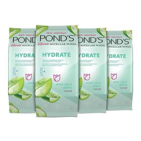 img 4 attached to Pond's Aloe Vera Micellar Wipes for Hydrating 🌿 Dry Skin, 25 Count (4 Pack) - Removes Waterproof Makeup