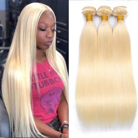 img 4 attached to 💁 9A Brazilian Straight Blonde Human Hair Bundles - 613 Blonde 3 Bundles (18 20 22) - 100% Virgin Remy Hair Extensions