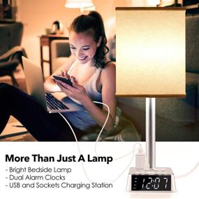 img 3 attached to 🛏️ Multipurpose Bedside Table Lamp with USB Ports, Power Outlets, Alarm Clock Base, and 6Ft Extension Cord - Modern Accent Nightstand Lamp for Bedrooms and Living Room