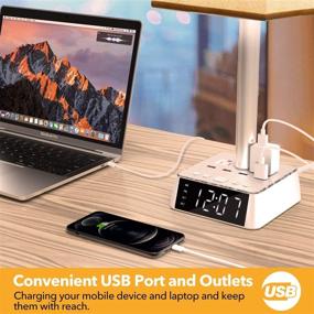 img 2 attached to 🛏️ Multipurpose Bedside Table Lamp with USB Ports, Power Outlets, Alarm Clock Base, and 6Ft Extension Cord - Modern Accent Nightstand Lamp for Bedrooms and Living Room