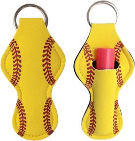 img 1 attached to 🥎 Bulk Softball Chapstick Holder Keychain Pack - 10 Neoprene Yellow Softball Chapstick Holders