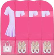 kernorv foldable dance costume garment bags - 36" competition bag with 2 zippered mesh pockets, clear window - ideal for storage, travel (3 pack, pink) логотип