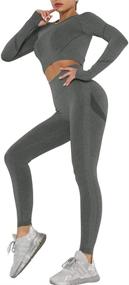 img 4 attached to OLCHEE Women's Seamless Leggings and Crop Top Yoga Set - 2 Piece Workout Outfit